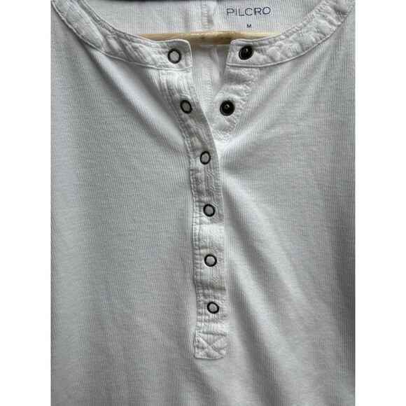 Anthropologie Pilcro Andie Ribbed Henley Balloon Sleeve White Medium Women’s - Picture 5 of 9